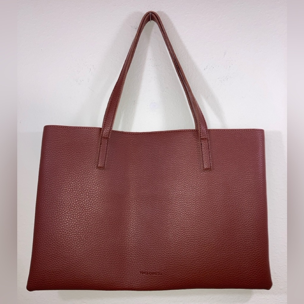 Vince Camuto Luck Tote Rust Black Vegan Leather Handbag - Picture 2 of 7